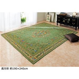 ブーケ柄ゴブラン織カーペット/絨毯 【2畳/約185×185cm グリーン】 ホットカーペットカバー・床暖房対応 すべりにくい加工