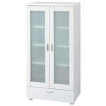 コンパクト食器棚/キッチン収納棚 【ガラス扉タイプ】 幅60cm 引き出し収納付き ホワイト(白)