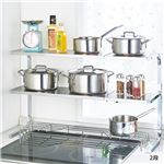 どこでもサポートシェルフ/キッチン用伸縮ラック 【2段】 幅53.5〜92cm ステンレス天板 日本製