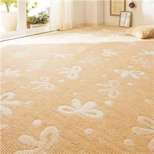 選べる撥水加工タフトカーペット/絨毯 【江戸間3畳/リボン柄】 フリーカット対応 日本製