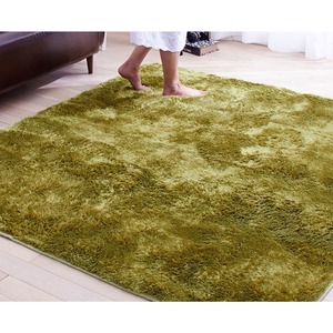 抗菌・防臭・ウォッシャブルさらふわシャギーラグマット 【正方形/約185×185cm】 モスグリーン 洗える すべりにくい加工