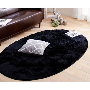 抗菌・防臭・ウォッシャブルさらふわシャギーラグマット 【正方形/約185×185cm】 ブラック 洗える すべりにくい加工