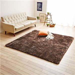 防音さらふわボリュームシャギーラグマット 【約185cm×185cm ブラウン】 ホットカーペット対応