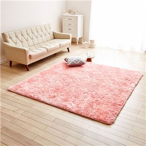 防音さらふわボリュームシャギーラグマット 【約130cm×185cm ベビーピンク】 ホットカーペット対応