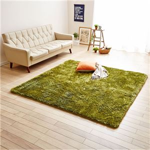 防音さらふわボリュームシャギーラグマット 【約185cm×185cm モスグリーン】 ホットカーペット対応