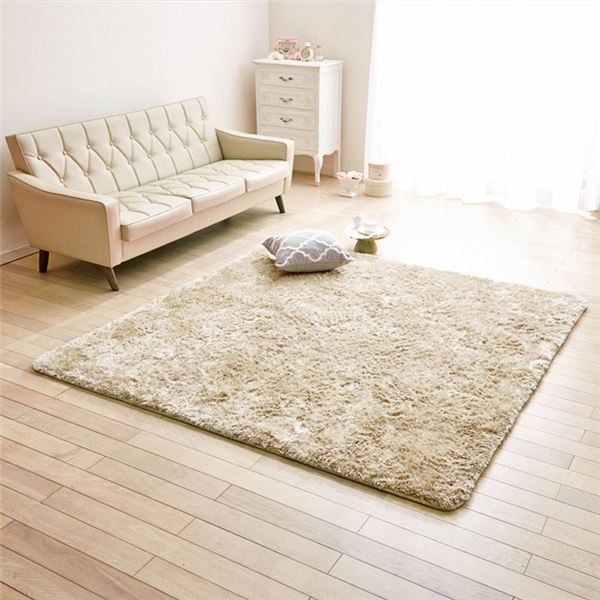 防音さらふわボリュームシャギーラグマット 【オーバル型/約130cm×185cm ナチュラルクリーム】 ホットカーペット対応