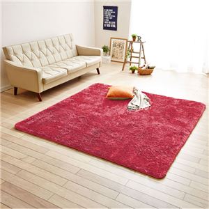 防音さらふわボリュームシャギーラグ ダークピンク 約185×185cm