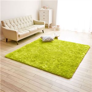 防音さらふわボリュームシャギーラグマット 【約130cm×185cm アップルグリーン】 ホットカーペット対応