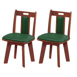 チェア同色2脚組 肘無回転 (フレーム)ブラウン×(座面)ダークグリーン