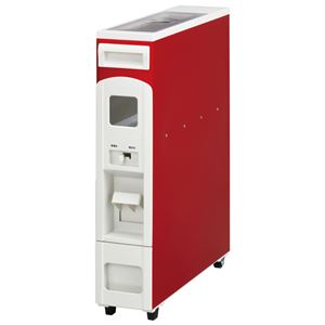 スリム 米びつ/ライスストッカー/ライスストッカー 【レッド 6kgタイプ】 幅10cm キャスター付き スチール 樹脂 〔キッチン〕
