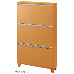 薄型フラップ シューズラック/下駄箱 【ナチュラル 3段 幅75cm×奥行17cm】 通気口 転倒防止器具 脚付き 〔玄関 入口〕