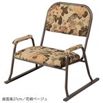 楽座椅子/パーソナルチェア 4点セット 【花柄ベージュ 座面高27cm】 肘付き スチールフレーム 〔リビング ダイニング〕