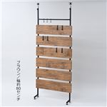 アンティーク調 突っ張りラック/壁面収納 【ブラウン 幅80cm】 スチールフレーム 棚板 S字フック×3個 角型フック×6個付き