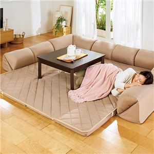 クッション一体型 ラグマット/フロアマット 【50mm厚 U字型 大サイズ モカ】 防滑加工 〔リビング 子供部屋〕