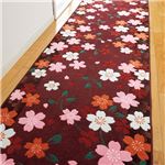 桜柄 廊下敷き/ラグマット 【約80cm×700cm ワイン】 長方形 日本製 洗える 抗菌 防臭 防滑加工 〔玄関 ベッドルーム キッチン〕