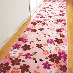 桜柄 廊下敷き/ラグマット 【約65cm×700cm ピンク】 長方形 日本製 洗える 抗菌 防臭 防滑加工 〔玄関 ベッドルーム キッチン〕