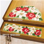 カサブランカ＆ローズ柄 玄関マット 【半円 約115×65cm グリーン】 防滑加工 カービング加工 〔エントランス 入口 廊下〕