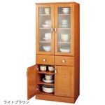 かわいい キッチン収納シリーズ 【食器棚型 幅60cm ライトブラウン】 木製 桐材 取っ手 キャスター付き 〔台所収納〕