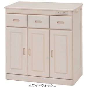 木製 キッチンカウンター 【ロータイプ 3扉 ホワイトウォッシュ】 幅72cm タイル天板 コンセント 両サイドフック キャスター付