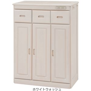 木製 キッチンカウンター 【ハイタイプ 3扉 ホワイトウォッシュ】 幅72cm タイル天板 コンセント 両サイドフック キャスター付