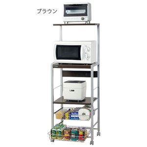 キッチン収納/家電収納 【スリム ハイタイプ ブラウン】 幅49.5cm キャスター付き 〔台所収納 ダイニング〕