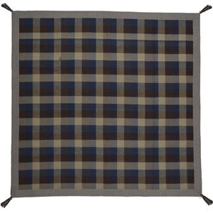 チェック柄 ラグマット/絨毯 【約185cm×240cm ブルー】 長方形 ウール インド綿混 タッセル付き ホットカーペット 床暖房対応