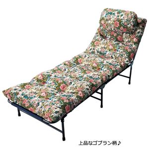 ふかふか 折りたたみベッド/寝具 【セミシングル ゴブラン】 幅62×奥188×高27cm 枕付き 脚付き 〔リビング 寝室 病院 施設〕