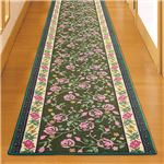 防炎 廊下敷き/ラグマット 【66cm×440cm グリーン】 長方形 防滑加工 ナイロン 〔玄関 キッチン 台所 ベッドルーム〕