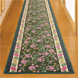防炎 廊下敷き/ラグマット 【80cm×700cm グリーン】 長方形 防滑加工 ナイロン 〔玄関 キッチン 台所 ベッドルーム〕