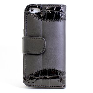 aglowDESIGN　iPhone5/5s　クロコ横開きレザーケース　ブラック