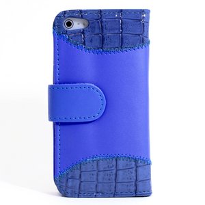 aglowDESIGN　iPhone5/5s　クロコ横開きレザーケース　ブルー