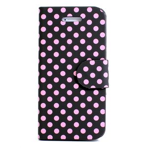 aglowDESIGN　iPhone5/5s　水玉横開きレザーケース　ブラック×ピンク