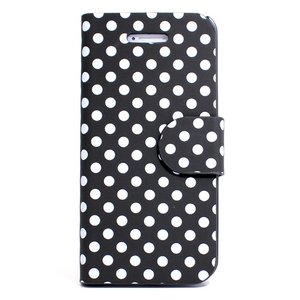 aglowDESIGN　iPhone5/5s　水玉横開きレザーケース　ブラック×ホワイト