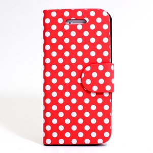 aglowDESIGN　iPhone5/5s　水玉横開きレザーケース　レッド×ホワイト