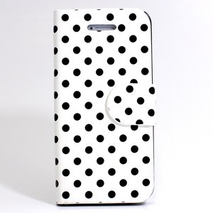 aglowDESIGN　iPhone5/5s　水玉横開きレザーケース　ホワイト×ブラック