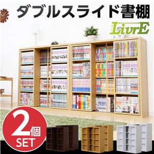 スライド書棚（2個セット）【-Livre-リーブル】（ダブルスライド・浅型タイプ） ホワイト