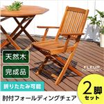 アジアン カフェ風 テラス 【FLEURシリーズ】肘付きチェア 2脚セット ブラウン