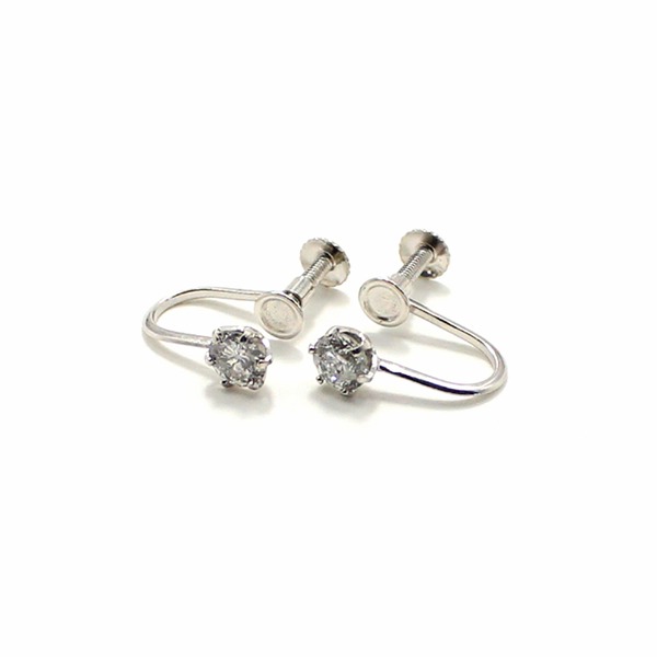 プラチナ900 ネジバネ式 0.5ct ダイヤリング 指輪 6爪 スクリュー式 イヤリングf00