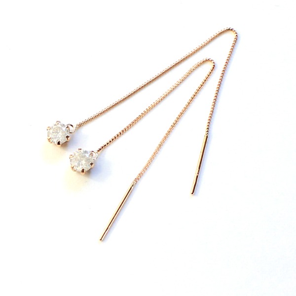 k18 ピンクゴールド ダイヤモンド 0.3ct アメリカン チェーンピアスf00