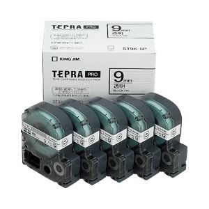 「テプラ」PROシリーズテープ お徳用5個入りパック 透明ラベル 9mm - 拡大画像