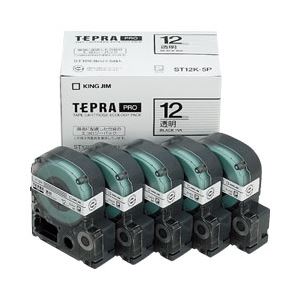 「テプラ」PROシリーズテープ お徳用5個入りパック 透明ラベル 12mm - 拡大画像