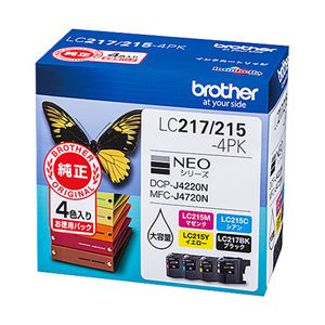 ブラザー インクカートリッジ 4色パック 型番：LC217／215-4PK 単位：1箱（4色パック） LC217／215-4PK