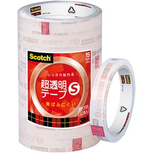 （業務用セット） スコッチ 超透明テープS パック売 （1.5cm×35m） BK-15N 1パック（10巻） 【×5セット】 - 拡大画像