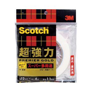 （業務用セット） スコッチ 超強力両面テープ プレミアムゴールド(スーパー多用途) SPS-12 1.2cm×4m 1巻 【×5セット】 - 拡大画像