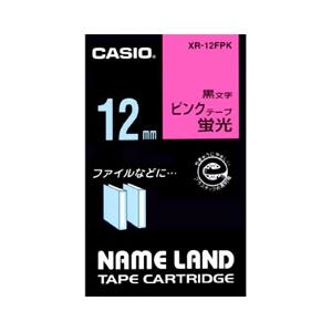 （業務用セット） カシオ（CASIO） ネームランド エコテープカートリッジ 蛍光ピンクに黒文字 12mm  【×10セット】 - 拡大画像