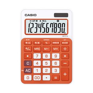（業務用セット） カシオ（CASIO） カラフル電卓 フレッシュオレンジ 10桁 縦14.9×横10.4×厚さ2.2cm MW-C11A-RG-N 1個 【×3セット】 - 拡大画像