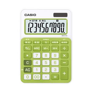 （業務用セット） カシオ（CASIO） カラフル電卓 シトラスグリーン 10桁 縦14.9×横10.4×厚さ2.2cm MW-C11A-GN-N 1個 【×3セット】 - 拡大画像