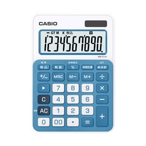 （業務用セット） カシオ（CASIO） カラフル電卓 レイクブルー 10桁 縦14.9×横10.4×厚さ2.2cm MW-C11A-BU-N 1個 【×3セット】 - 拡大画像