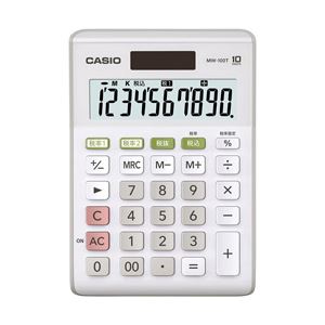 （業務用セット） カシオ（CASIO） W税率対応電卓 小型電卓 10桁 縦14.7×横10.3×厚さ2.9cm MW-100T-WE-N 1個 【×3セット】 - 拡大画像