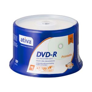 （業務用セット） ativa データ用DVD-R 4.7GB ホワイトレーベル スピンドルケース 50枚入 【×2セット】 - 拡大画像